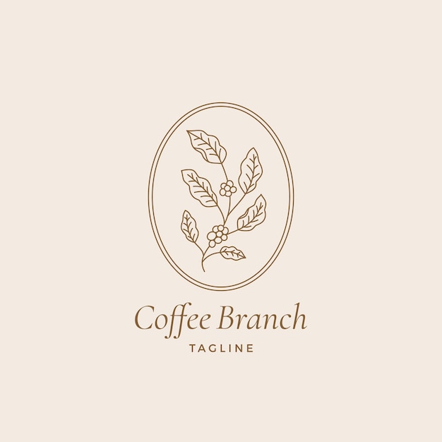 Coffee Branch Abstract Vector Trendy Sign Symbol Ou Linear Logo Template Leaves With Berries In A Frame With Typography