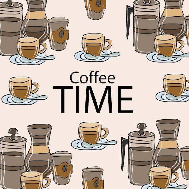 Coffee Doodle Background convient à la décoration murale de votre café