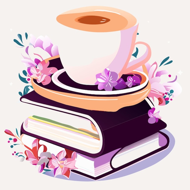 Vecteur coffee on a pile of books vector illustration