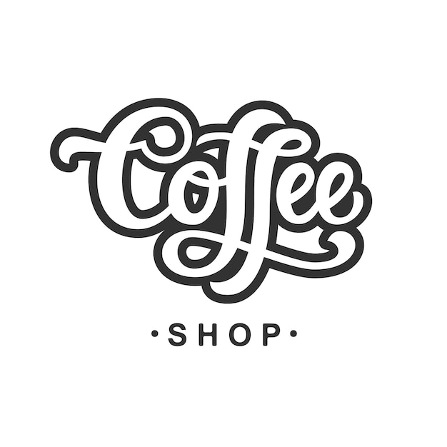 Coffee Shop Lettrage écrit à La Main Isolé Sur Blanc Emblème Du Logo Tendance Dans Un Style Rétro Vintage Mo