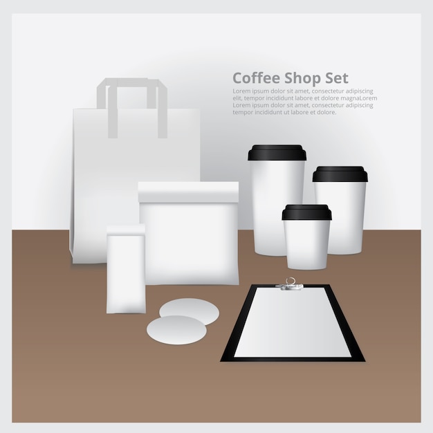 Vecteur coffee shop set mock up illustration vectorielle