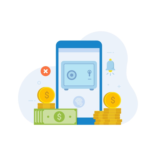 Vecteur coffre-fort en ligne sur le concept de conception de téléphone mobile