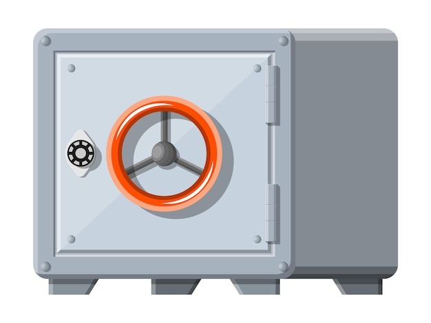 Coffre-fort métallique avec porte fermée pour l'argent. Sécurité du coffre-fort de la banque, stockage des dépôts, coffre-fort en espèces. Illustration vectorielle dans un style plat