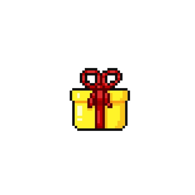 coffret cadeau jaune dans un style pixel art