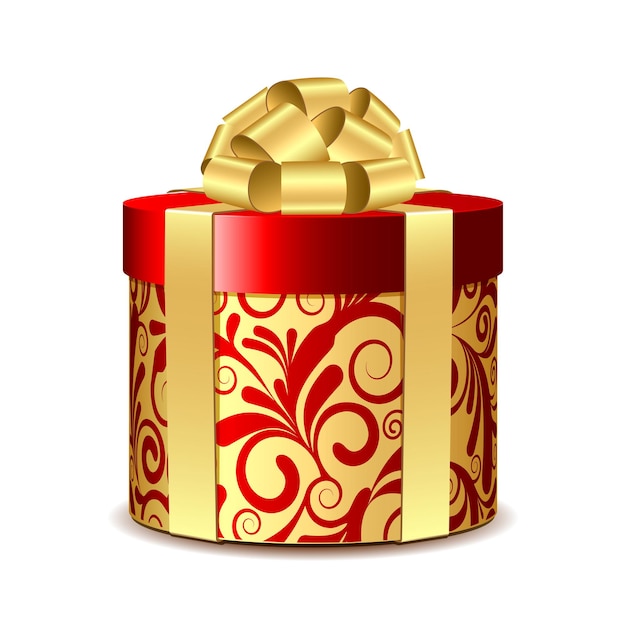 Coffret Cadeau Rouge Et Or. Illustration Vectorielle Isolée Sur Fond Blanc