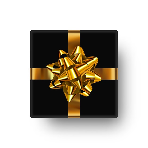 Coffret lumineux réaliste avec un noeud en or en forme d'étoile luxuriante et brillante.