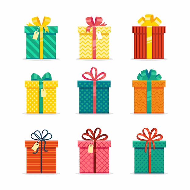 Coffrets cadeaux colorés avec ruban. Ensemble