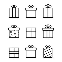 Coffrets cadeaux icônes vectorielles fine ligne. coffret cadeau et coffret cadeau de style linéaire