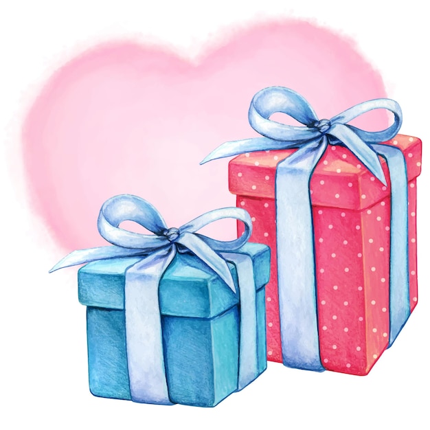 Coffrets cadeaux romantiques aquarelle bleu et rose