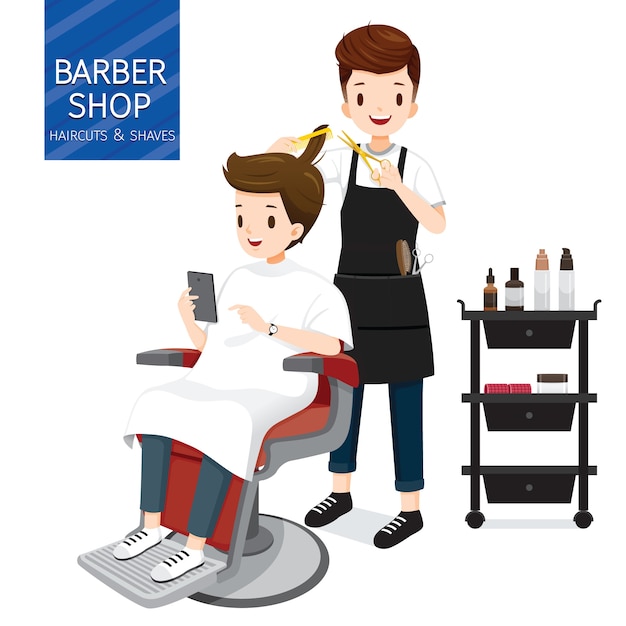 Coiffeur Faisant Les Cheveux Des Clients Masculins En Salon De Coiffure