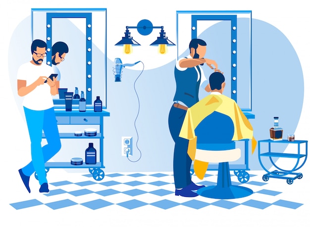 Coiffeur faisant la coupe de client dans le salon de coiffure
