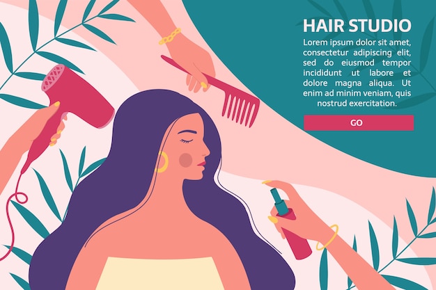 Les coiffeurs avec des outils professionnels se soucient des cheveux longs et de la coiffure