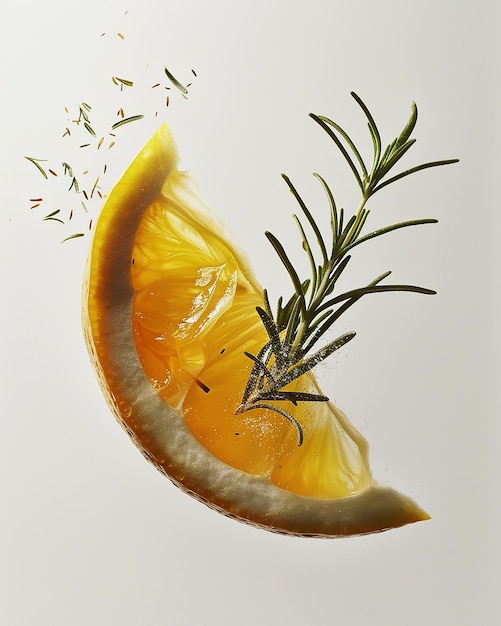 Un Coin De Citron Orange Et Des Brindilles De Romarin Dans Le Style De Formulations Abstraites