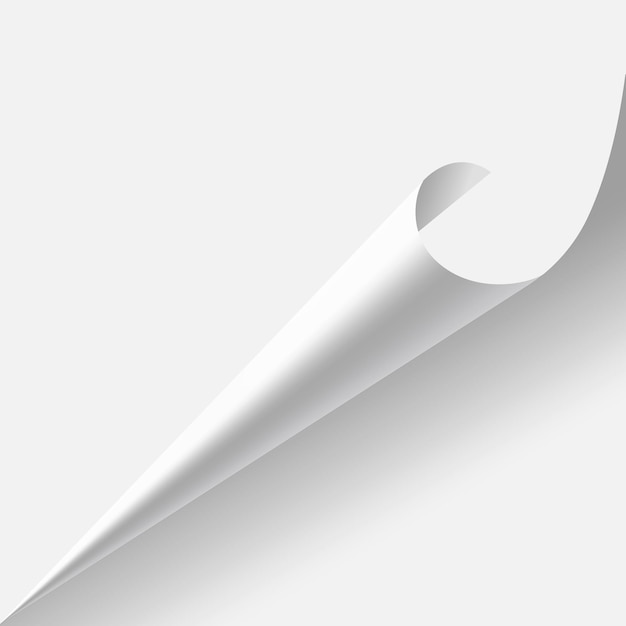 Le coin de la page blanche est pelé vers le haut à partir du coin inférieur gauche se courbe pour révéler le revers de la feuille créant un élément visuel dynamique et intrigant