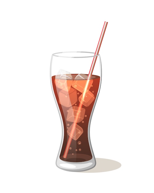 Vecteur cola boire dans une tasse en verre avec de la glace avec des bâtons