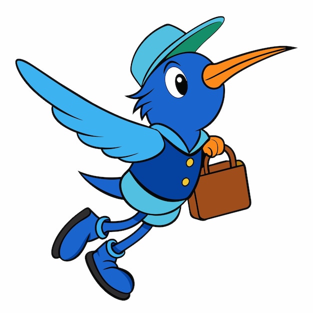Vecteur un colibri de dessin animé bleu avec un sac de facteur