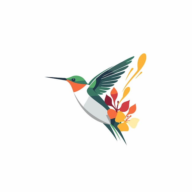 Vecteur colibri avec des fleurs dans son bec illustration vectorielle