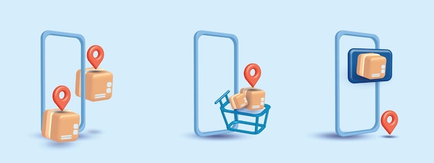 colis boxe ont été emballés et téléphone livrer shopping vente en ligne magasin vecteur application bleu transpo
