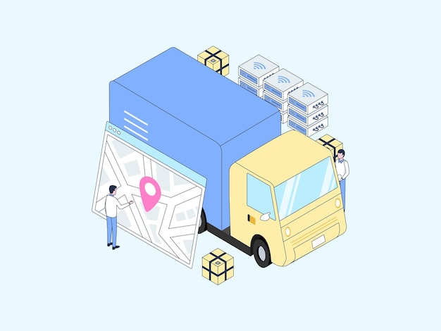 Colis Envoyé Suivi Illustration Isométrique Couleur Linéaire. Convient pour les applications mobiles, les sites Web, les bannières, les diagrammes, les infographies et autres éléments graphiques.