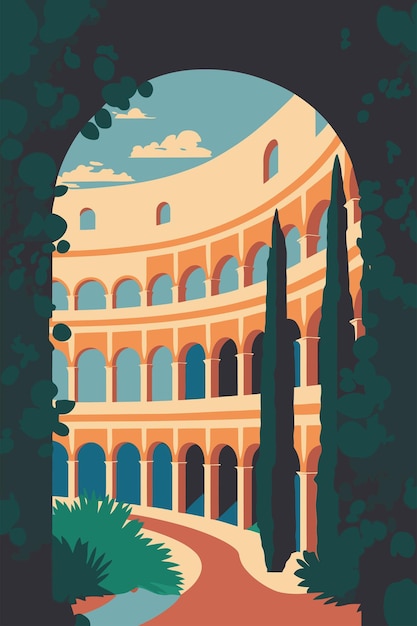 Vecteur colisée rome ville monument affiche tourisme attraction illustration vectorielle