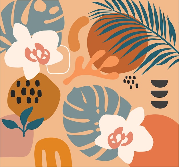 Vecteur collage contemporain des motifs orange élégants des images minimalistes des images abstraites à imprimer sur