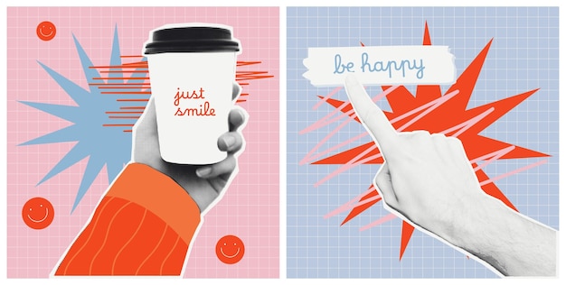 Collage à demi-ton inspiré par le pop art rétro avec des messages positifs