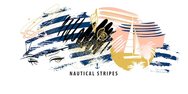 Vecteur collage de mode avec motif rayures nautiques