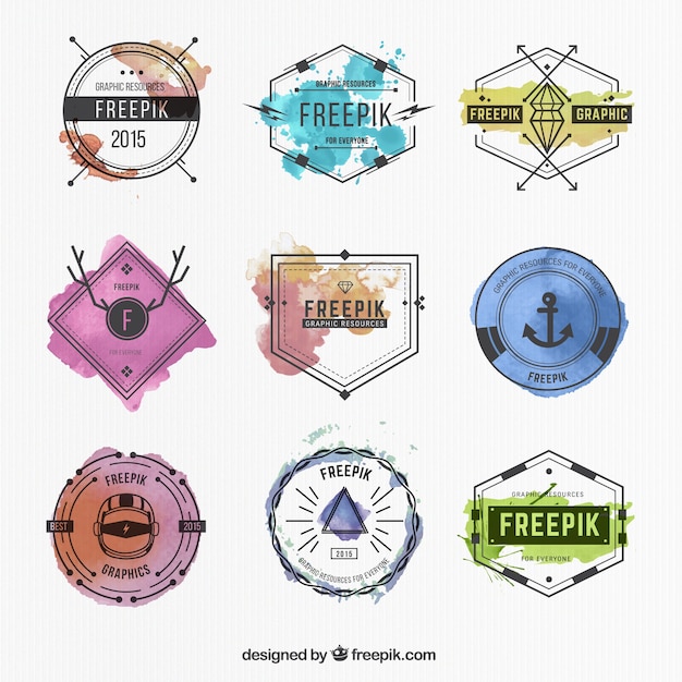 Vecteur la collecte des badges d'aquarelle