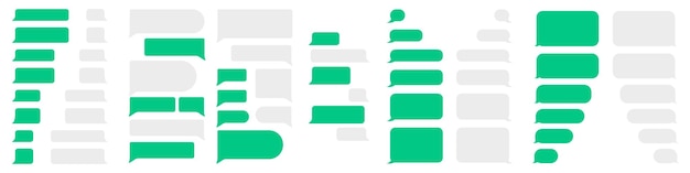 Vecteur collecte de bulles de discours de messages set de boîtes de discussion vertes et grises
