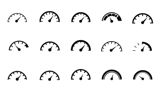 Collecte d'icônes sur le tableau de bord du compteur de vitesse pour l'indicateur de niveau de carburant du compteur d'efficacité et le indicateur de contrôle