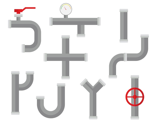 Collecte de tuyaux industriels plats avec des parties de conduites de plomberie de formes différentes