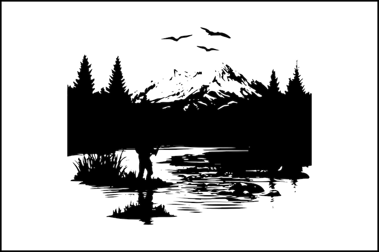 Vecteur collecte des vecteurs de la pêche et du coucher du soleil