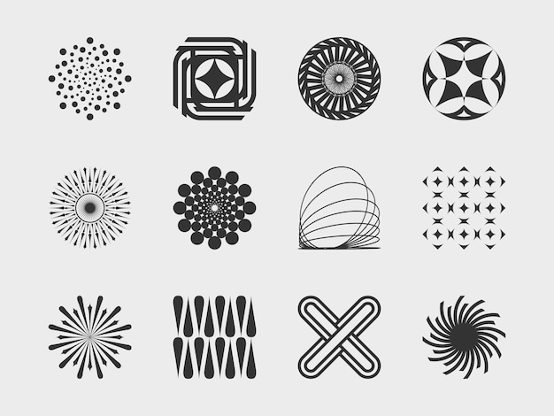 Collection abstraite 3 symboles et objets géométriques graphiques dans le style y2k Modèles pour notes affiches bannières autocollants cartes de visite logo