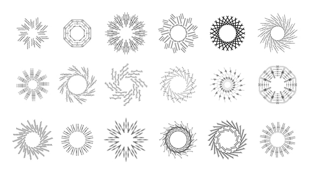 Collection abstraite Cercle rond réglé Éruption d'étoiles Éruption de soleil Sunset Ligne noire Elements de conception du Doodle