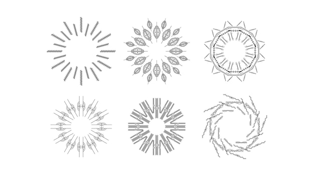 Collection abstraite Cercles ronds Set Éruption d'étoiles Éruption de soleil Sunset Ligne noire Éléments de conception du Doodle