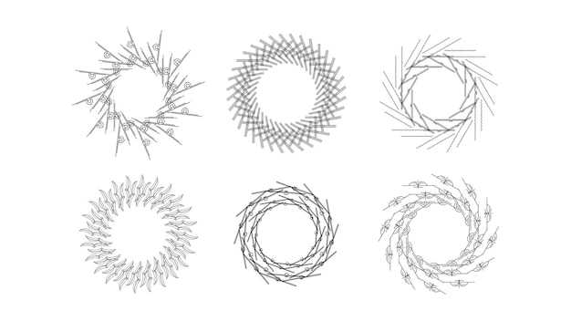 Collection abstraite Cercles ronds Set Éruption d'étoiles Éruption de soleil Sunset Ligne noire Éléments de conception du Doodle