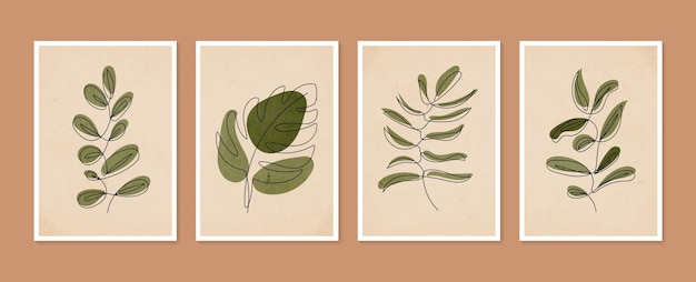 Collection D'affiches D'art Contemporain En Ligne. Ensemble D'art Mural Botanique. Art Mural Minimal Et Naturel.