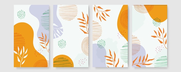Collection D'affiches Boho Botaniques Modernes Abstraites. Affiche D'art Mural Bohème Organique Avec Des Formes Abstraites à L'aquarelle. Couleur Pastel Neutre, Dessin Feuillage