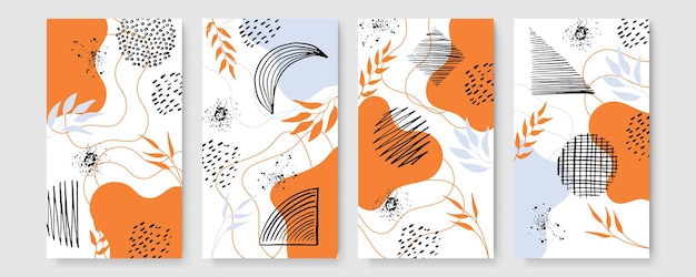 Collection D'affiches Boho Botaniques Modernes Abstraites. Affiche D'art Mural Bohème Organique Avec Des Formes Abstraites à L'aquarelle. Couleur Pastel Neutre, Dessin Feuillage