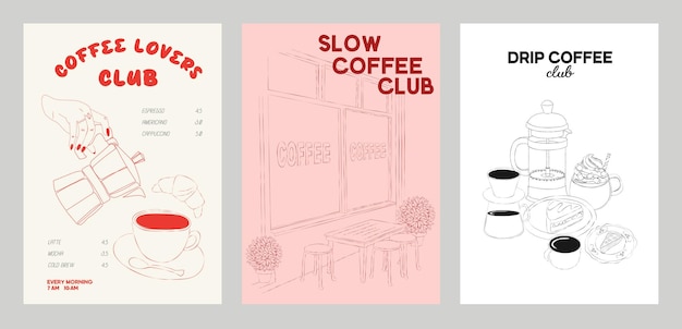 Collection d'affiches du Coffee Club Illustration esthétique du café