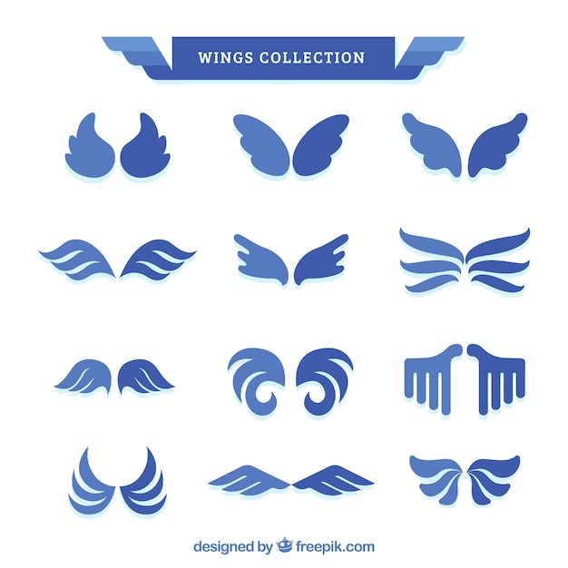 Vecteur collection d'ailes bleues en forme plate