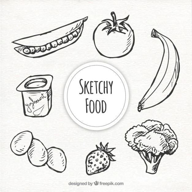 Collection Alimentaire Sketchy En Noir Et Blanc