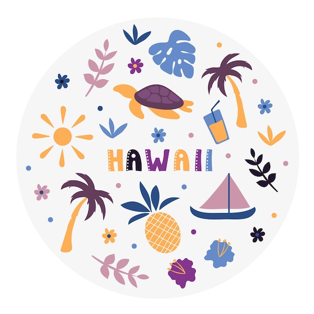 Collection américaine. Illustration vectorielle d'Hawaï. Symboles d'état - forme ronde