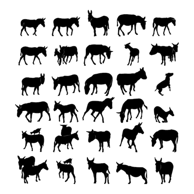 Une collection d'âne à silhouettes noires