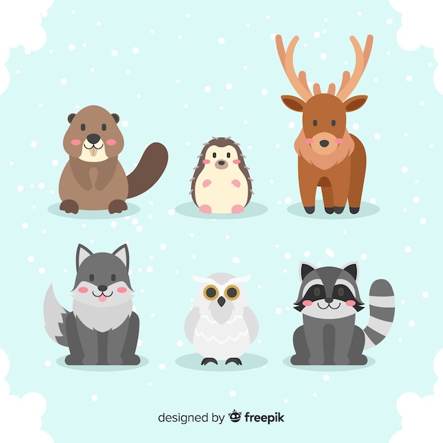 Collection D'animaux Forestiers D'hiver