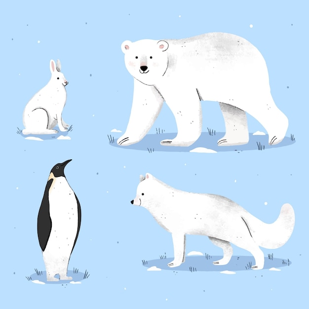 Vecteur collection d'animaux d'hiver dessinés à la main