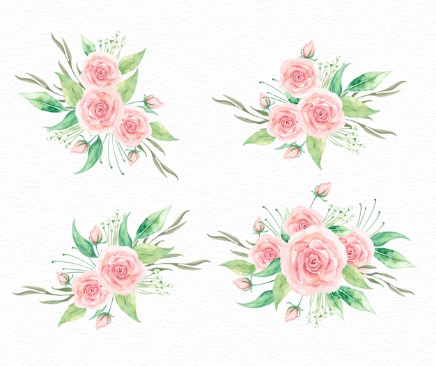 Collection Aquarelle De Bouquet De Fleurs Roses