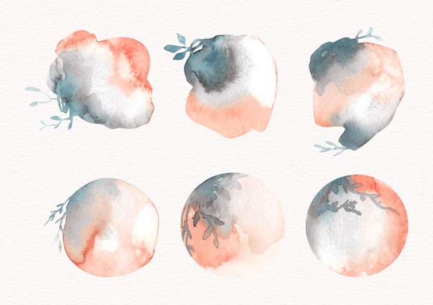 Collection D'aquarelles Mixtes De Formes Florales En Cercles