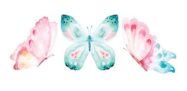 Collection d'aquarelles de papillons volants.