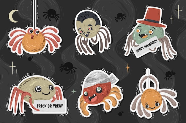 Collection d'araignées d'halloween dessinées à la main